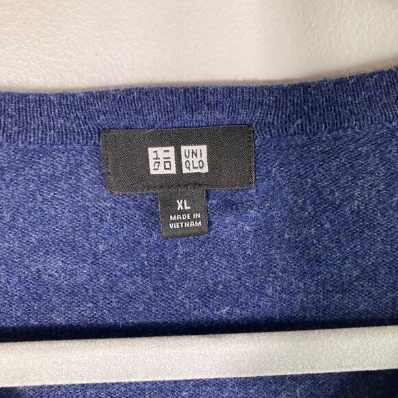 Mens Uni Qlo Cotton Cashmere V Neck Sweater Blue XL - Picture 6 of 8